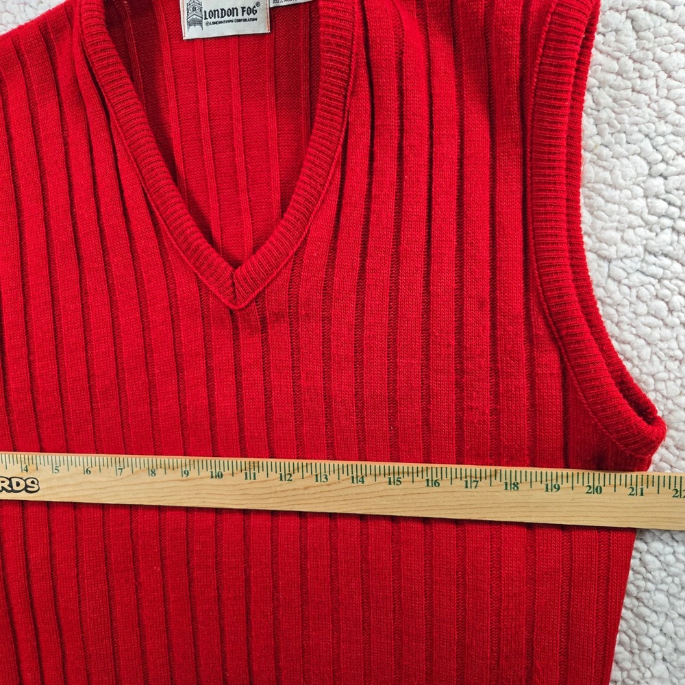 Vtg 90s Mens L London Fog Red Ribbed Knit Sweater Vest Preppy Grandpacore USA - Picture 5 of 8